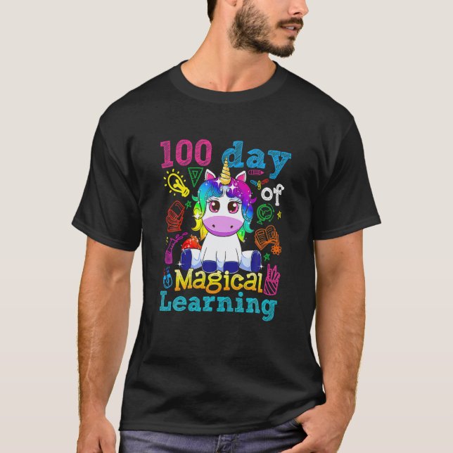 Camiseta Unicorn 100 Days Of Magical Learning 100Th School (Frente)