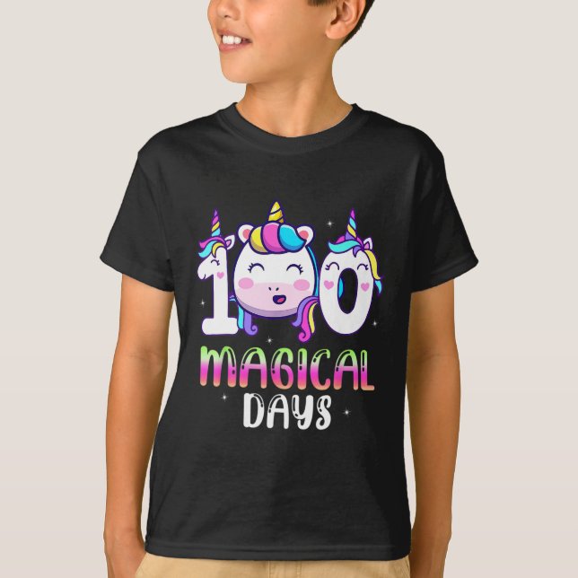 Camiseta Unicorn 100 Dias Mágicos Meninas Crianças 100 Dia  (Frente)