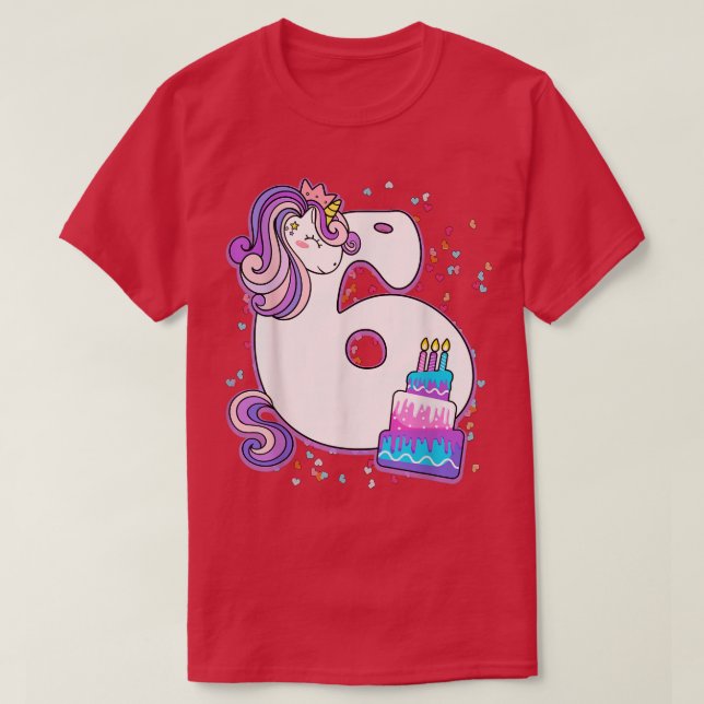 Camiseta Unicorn 6 Birthday Girls 6 Anos Sexto Nascimento (Frente do Design)