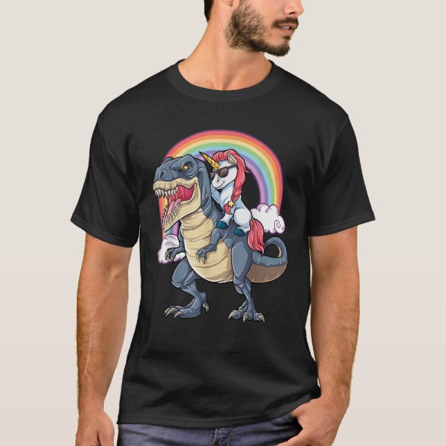 Camiseta Unicorn Andando Dinossauro T rex Boinas Meninas Ch (Frente)