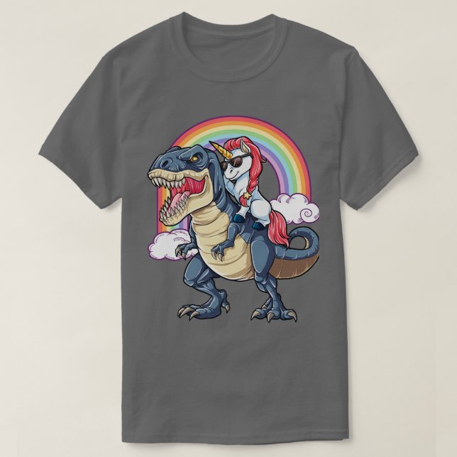 Camiseta Unicorn Andando Dinossauro TRex Funny Unicorns (Frente do Design)