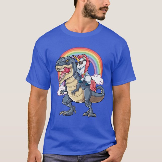 Camiseta Unicorn Andando T Rex Dinossaur Meninas Raparigas  (Frente)