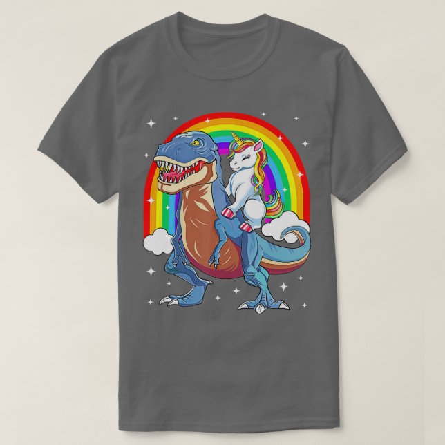 Camiseta Unicorn Andando T rex Dinossauro Meninas Mulheres (Frente do Design)