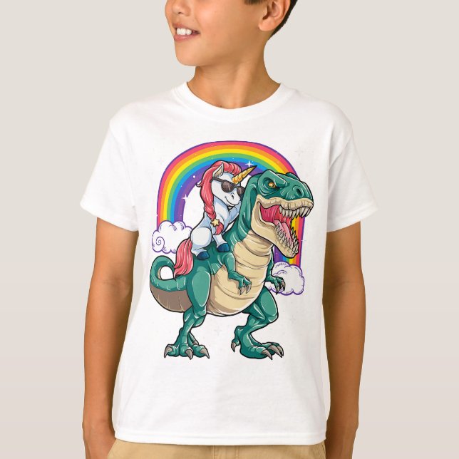 Camiseta Unicorn Andando T rex Dinossauro Meninas Mulheres (Frente)