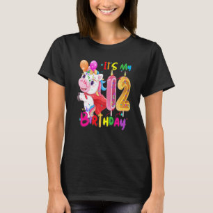 Camiseta Unicorn Aniversário é meu 12 Aniversário Garotas Ú