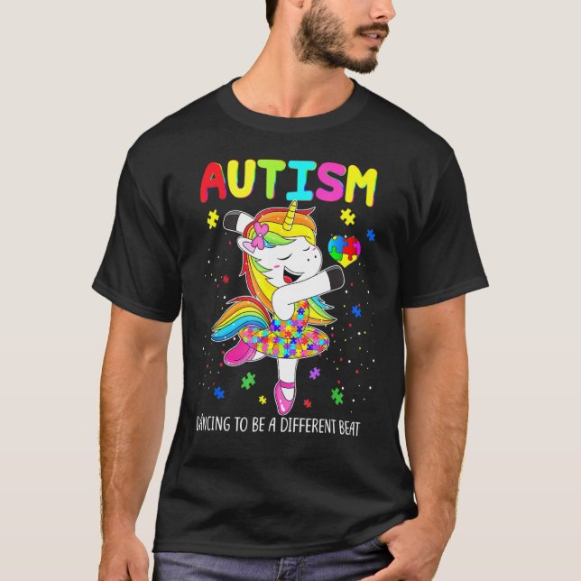 Camiseta Unicorn Autism Quebra-cabeça Heart Dancing To Be A (Frente)