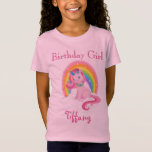 Camiseta Unicorn Birthday Girl Rainbow<br><div class="desc">Uma bela camisa para a aniversariante,  esta bonito design apresenta um adorável unicórnio com "Birthday Girl" escrita sobre ela em rosa. Por baixo do unicórnio está seu nome personalizado em rosa. Faça seu pedido hoje mesmo! Clipart: AMBilustrações http://www.etsy.com/shop/AMBillustrations/</div>