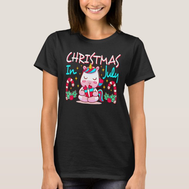 Camiseta Unicorn Christmas In July Cute Magical Animal Summ (Frente)