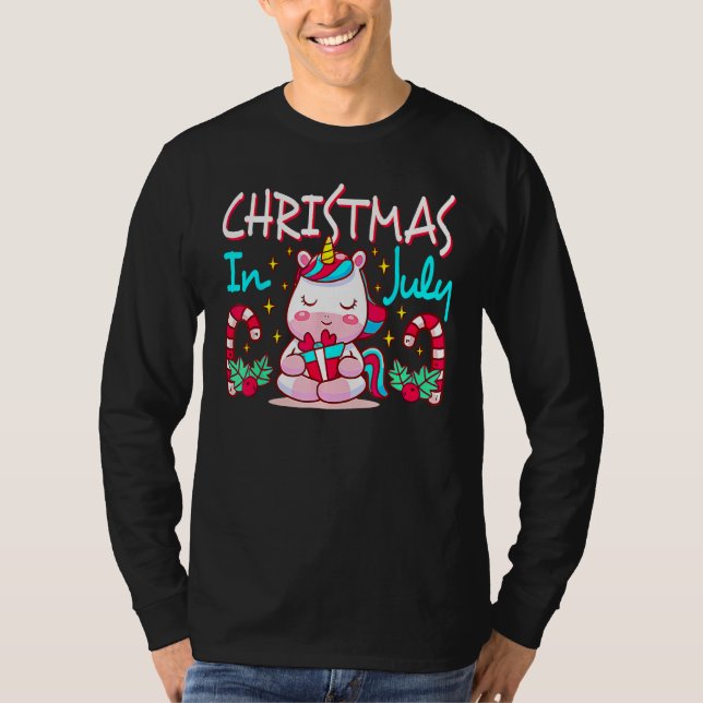 Camiseta Unicorn Christmas In July Cute Magical Animal Summ (Frente)