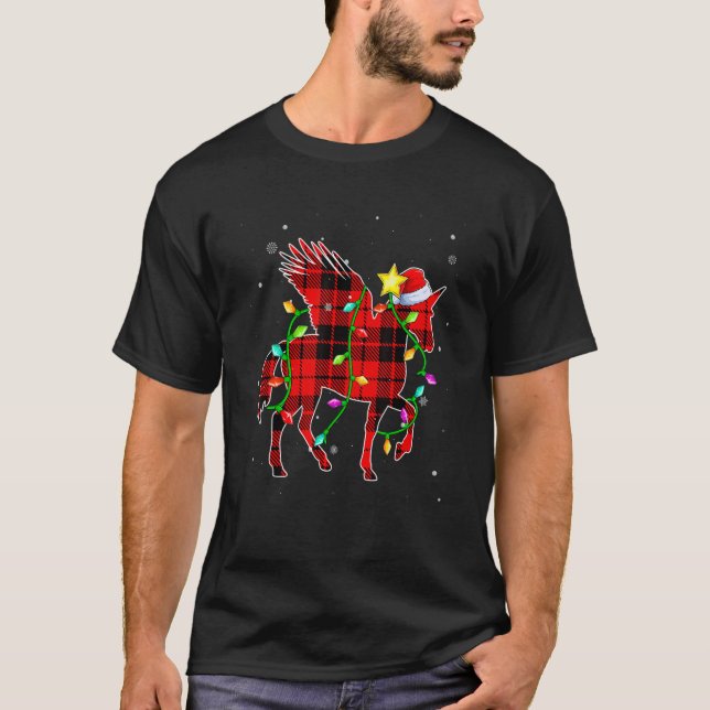 Camiseta Unicorn  Christmas  Santa Hat Xmas Lights Holidays (Frente)