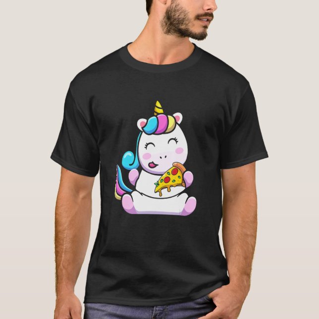 Camiseta Unicorn Coma Pizza Engraçada Comida Italiana Fast  (Frente)