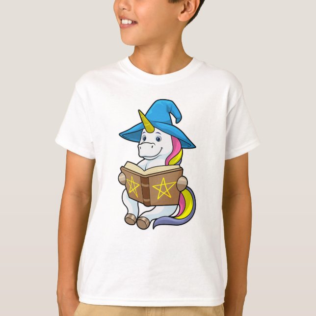 Camiseta Unicorn como assistente com livro e chapéu (Frente)