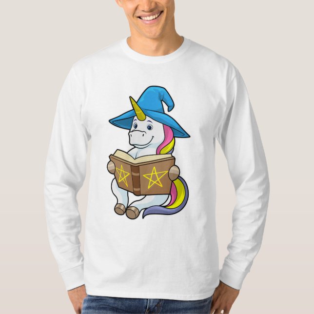 Camiseta Unicorn como assistente com livro e chapéu (Frente)