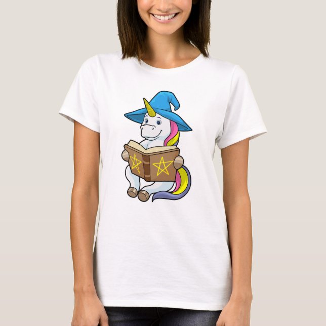Camiseta Unicorn como assistente com livro e chapéu (Frente)