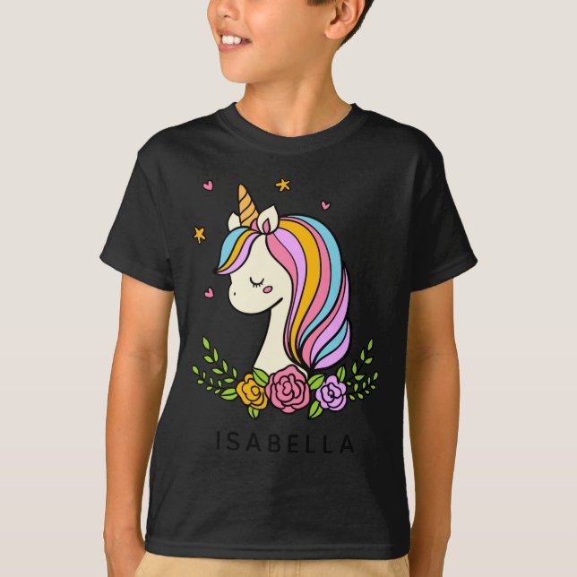 Camiseta Unicorn Cute Whimsical Girly D Name  (Frente)