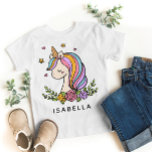 Camiseta Unicorn Cute Whimsical Girly Personalised Name<br><div class="desc">As T-shirts das raparigas de nomes personalizados,  cor-de-rosa-branca-branca-branca-branca-branca,  Unicorn apresentam um unicórnio bonito com estrelas,  corações e flores. Presentes perfeitos para as raparigas no aniversário,  Natal,  feriados e muito mais. Elaborado por ©Evco Studio www.zazzle.com/store/evcostudio</div>
