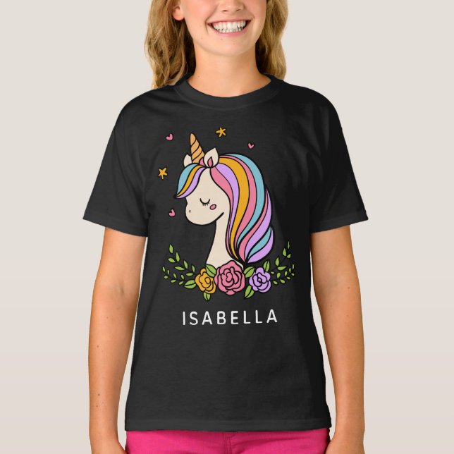 Camiseta Unicorn Cute Whimsical Girly Personalised Name (Frente)