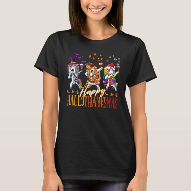 Camiseta Unicorn Dabbing Happy Hallothanksmas Cute family c (Frente)