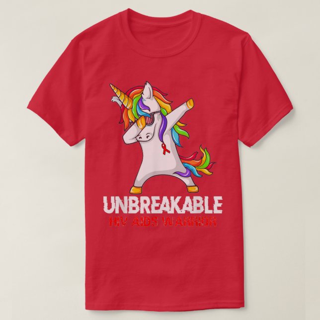 Camiseta Unicorn Dabbing inseparável Hiv Aids Warrior Ribbo (Frente do Design)
