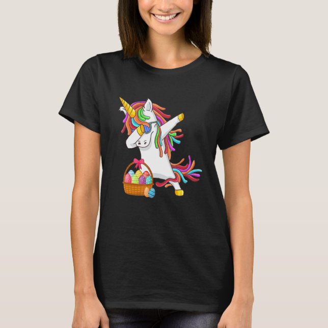 Camiseta Unicorn Dabbing Páscoa Baskets Ovos Raparigas Cria (Frente)