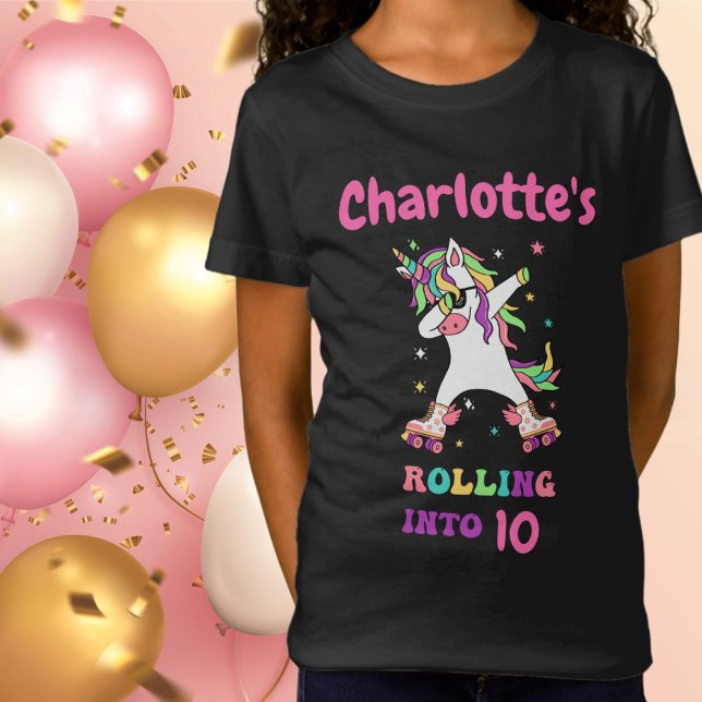 Camiseta Unicorn Dabbing Roller Skating Birthday com Nome (Criador carregado)
