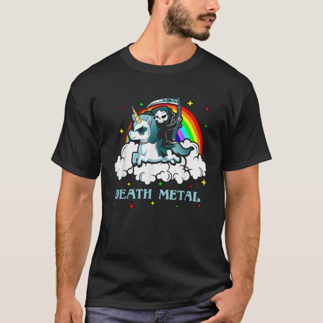 Camiseta Unicorn Death Metal Rocker Vai Para O Inferno (Frente)