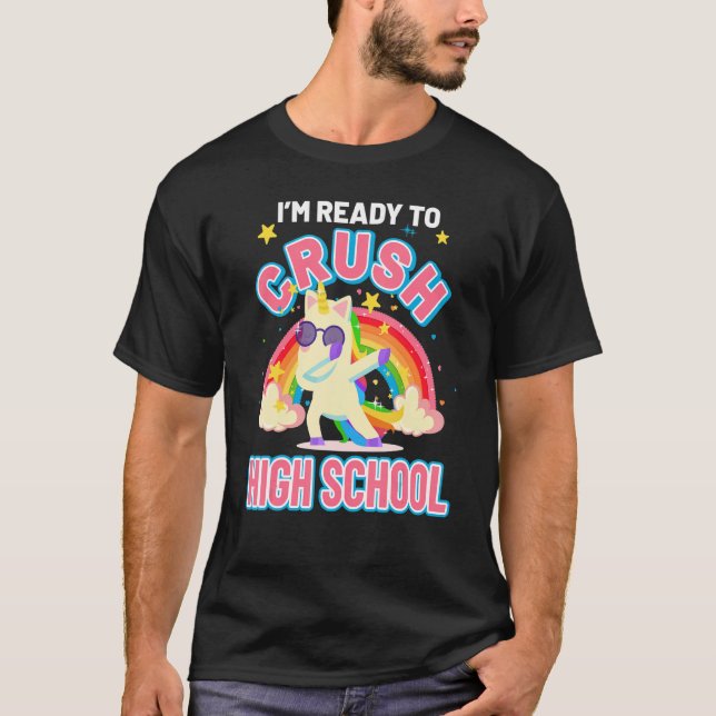 Camiseta Unicorn Esmagando Primeiro Dia De Segundo grau De  (Frente)