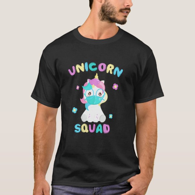 Camiseta Unicorn Esquadrão Unicorn Vestindo máscara de rost (Frente)