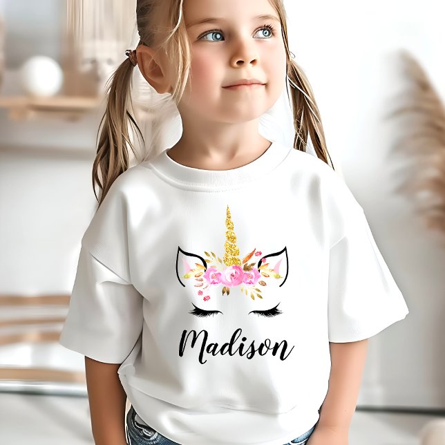 Camiseta Unicorn Face com Eyelashes Nome Personalizado (Criador carregado)