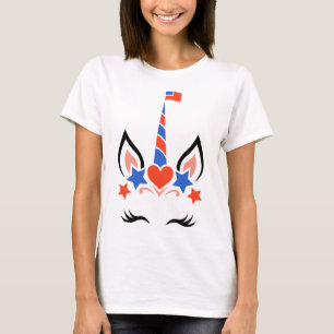 Camiseta Unicorn Face Eyelashes 4 De Julho Da Independência