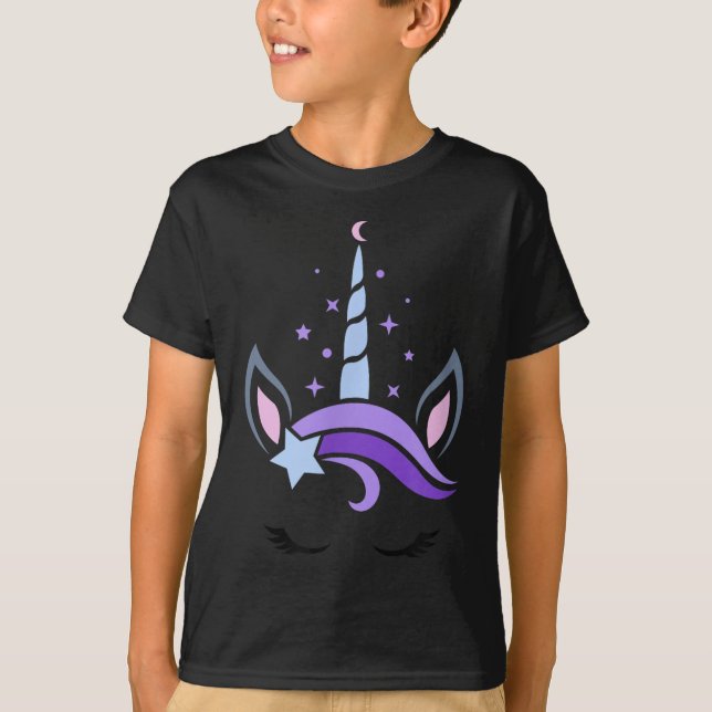 Camiseta Unicorn Face Eyelashes Celestial Moon Star Boho Lu (Frente)