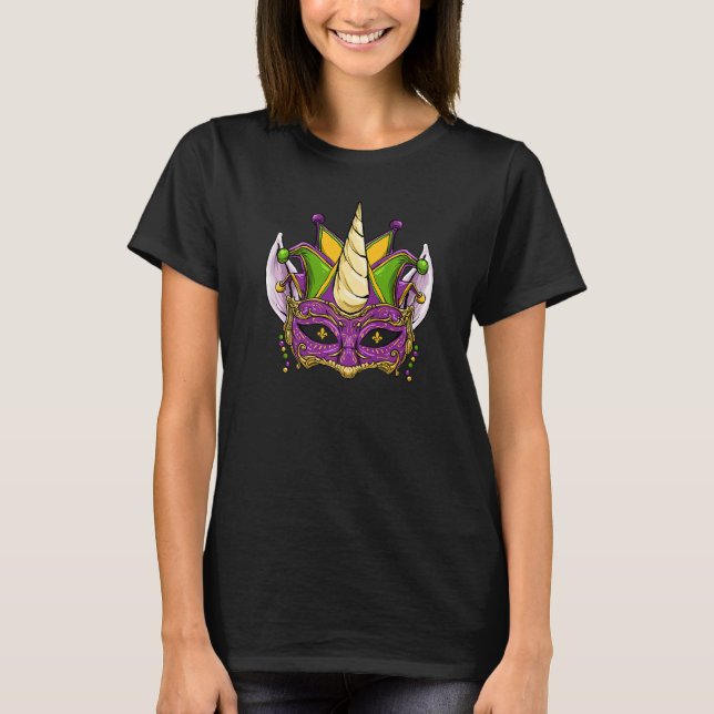 Camiseta Unicorn Face Jester Mask Funny Mardi Gras Carnaval (Frente)