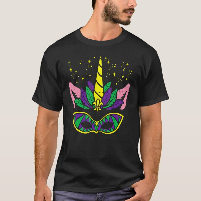 Camiseta Unicorn Face Jester Mask Mardi Gras Carnaval Girls (Frente)
