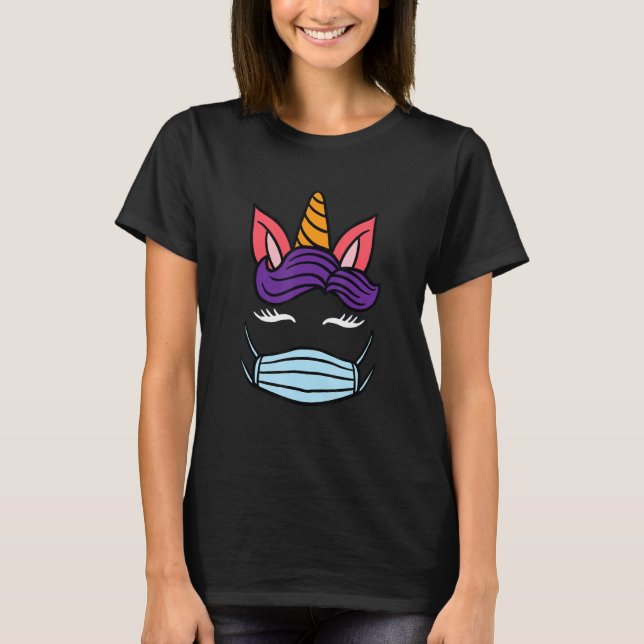 Camiseta Unicorn Face Respirator Máscara Flor Eyelashes Wom (Frente)