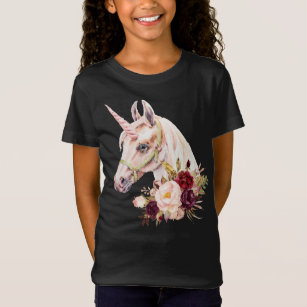 Camiseta Unicorn Floral Watercolor Girls Short Sleeve T-Shi