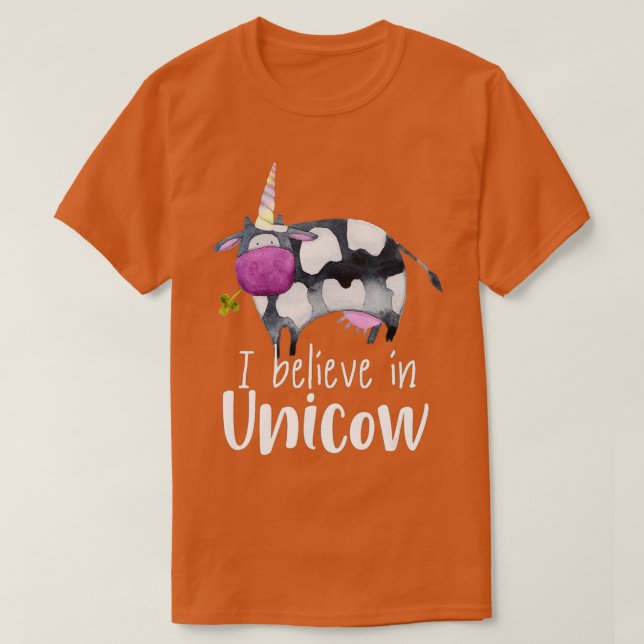 Camiseta Unicorn Funny Cow I believe in Unicow  (Frente do Design)