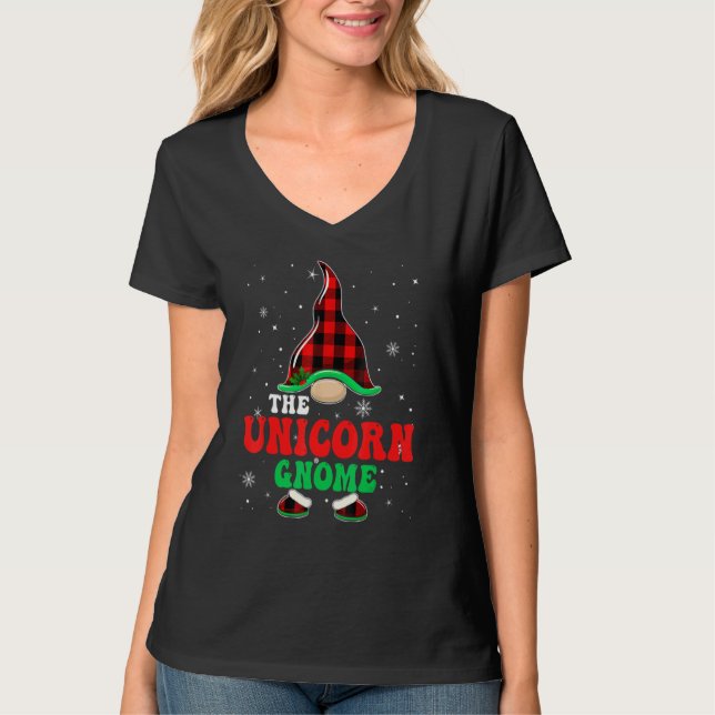 Camiseta Unicorn Gnome Buffalo Plaid Matching Family Christ (Frente)