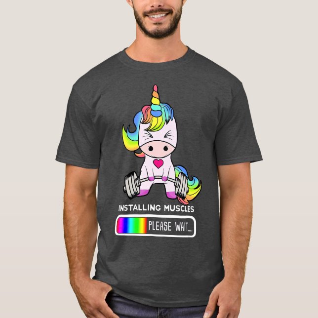 Camiseta Unicorn Gym Instalando Músculos Unicórnio (Frente)