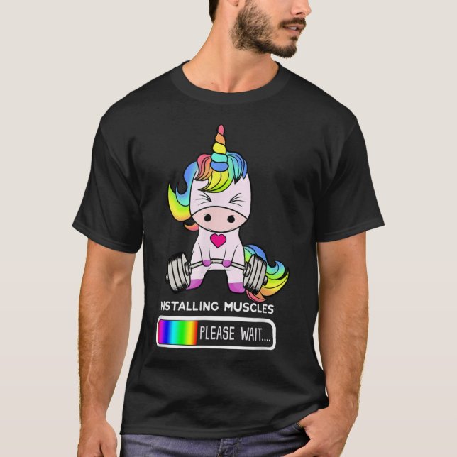 Camiseta Unicorn Gym, Instalando Músculos Unicórnio (Frente)