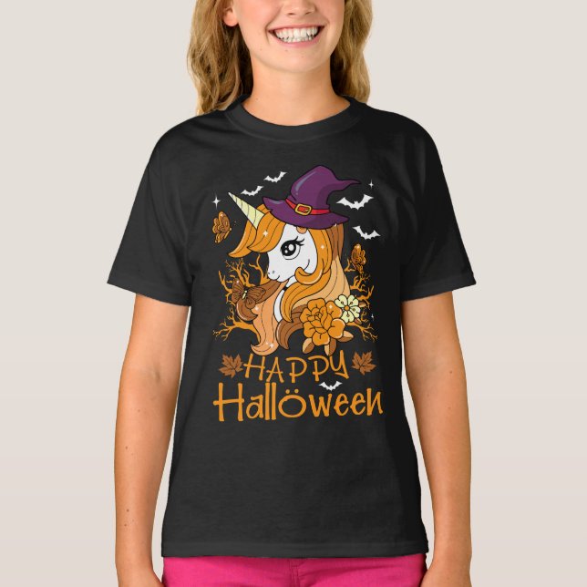Camiseta Unicorn Halloween Feliz Figurino de Halloween no U (Frente)