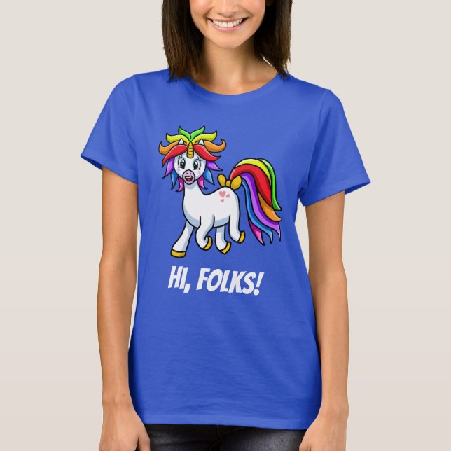 Camiseta Unicorn Hi Folks engraçado alegre (Frente)