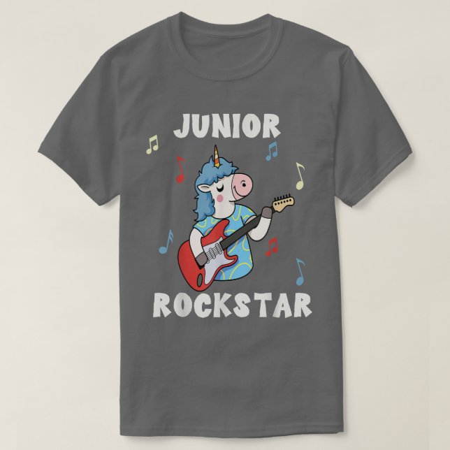 Camiseta Unicorn Junior Rock Star Guitar Rockin Music Singe (Frente do Design)