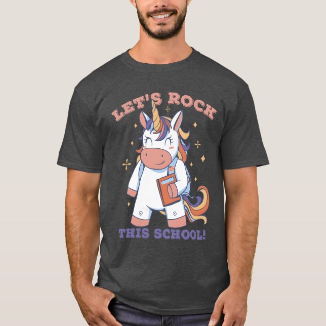 Camiseta Unicorn Kawai Lets Rockhis School boy (Frente)
