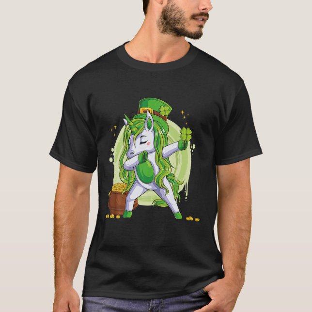 Camiseta Unicorn Leprechaun Hat Costume Dabbing Holdi (Frente)