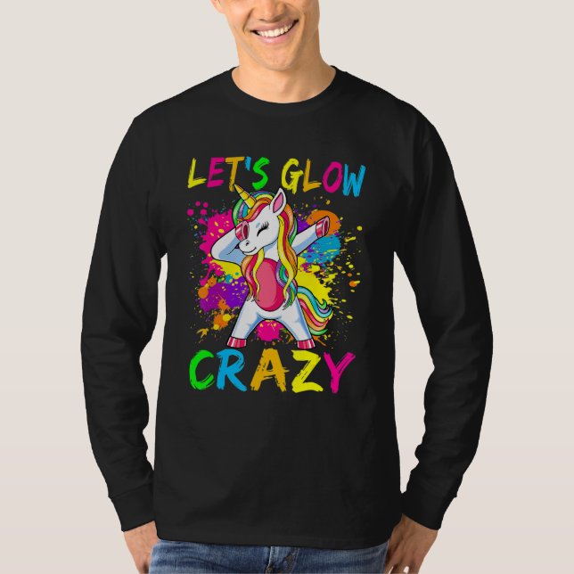 Camiseta Unicorn Let's Glow Crazy Retro 80s Birthday Party  (Frente)