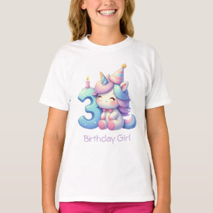 Camiseta Unicorn Menina de 3 Anos Rosa Roxo Azul