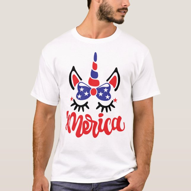 Camiseta Unicorn Merica Engraçado Eu Amo A América Quarto D (Frente)