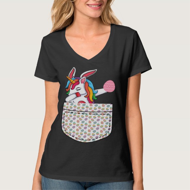 Camiseta Unicorn Pocket Egg Easter Day Boys Girls Kids (Frente)