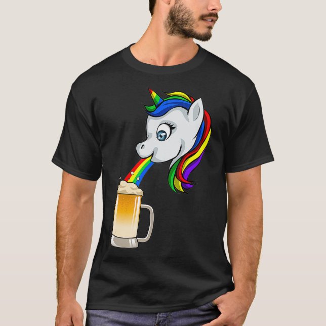 Camiseta Unicorn Puke Rainbow Beer Funny Bebendo PBV (Frente)