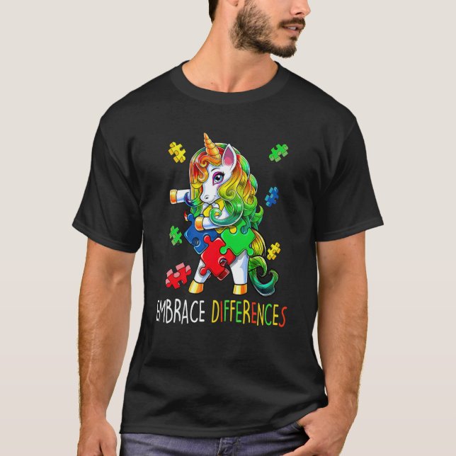Camiseta Unicorn Puzzle Autism Awareness Embrace Difference (Frente)